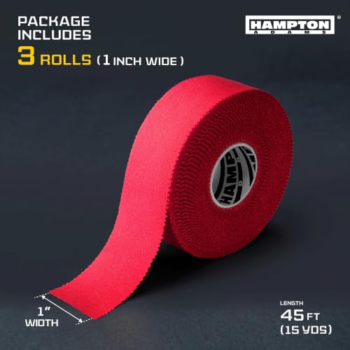 Hampton Adams Athletic Sports Tape, Very Strong, Easy Tear, No Residue - color: Red (1 Inch)
