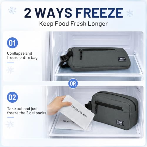 MIER Small Freezable Snack Bags Frozen Mini Cooler with 2 Gel Packs, Gray - color: Gray