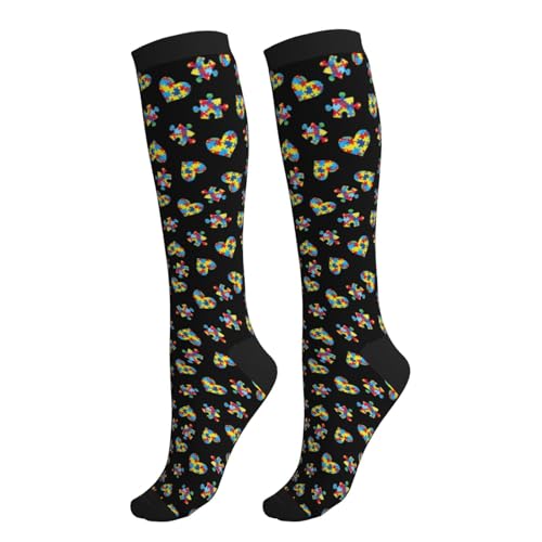 Compression Socks Women Knee High Support Circulation Stockings for Running Cycling Flying - color: Autism