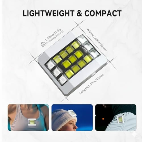 Clip-on Rechargeable Running Light, LED Safety Flashlight for Night Walking, Outdoor Hiking & Camping Gear – Hands-Free Reflective Light, Water Resistant Work Lamp for Runners & Joggers