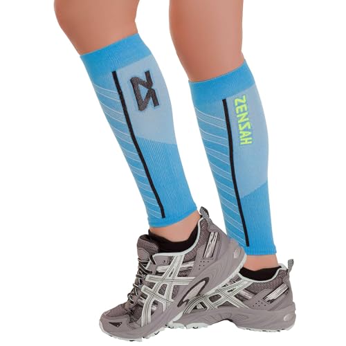 Zensah Featherweight Compression Leg Sleeves - Relieve Shin Splints, Calf Strains - color: Turquoise, size: Medium