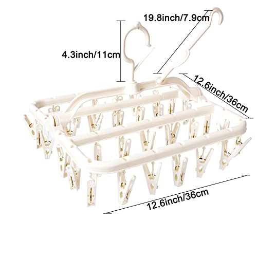 Foshine Foldable Clothes Drying Rack with 32 Drying Clips Wind-Proof Hook - color: White