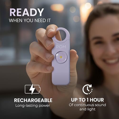 POM Pepper Spray & Personal Alarm Safety Kit – OC Self Defense Keychain Spray & Loud Emergency Alarm for Campus Safety, Women & Students - color: White X Lavender, style: Pocket Clip Model