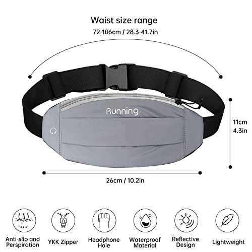 Long Keeper Running Reflective Belt Women Men Sport Walking Waist Pack Phone Holder Travelling Hiking Workout Gym Fanny Pack (Grey) - color: Grey