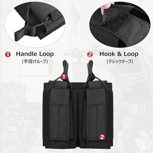 Azarxis Tactical Mini Belt Pouches, Multi-Purpose Small Battery Case Compact Utility EDC Card Slot Holder Waist Bags Military Molle Pack Sundries Storage Pack - color: #04 Black - Pistol Mag Pouch - 2 Pockets