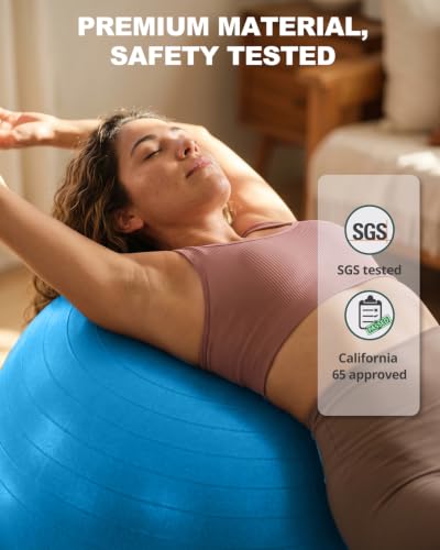 Trideer Yoga Ball for Exercise, Pregnancy, Exercise Ball, Pump Included - color: Sapphire blue, size: L(23-26ines/58-65cm)