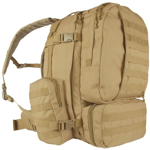 FOX OUTDOOR PRODUCTS Advanced 3-Day Combat Pack | 69L Tactical Backpack w/Dual Hydration Ports, Compression Straps & Storage - color: Coyote