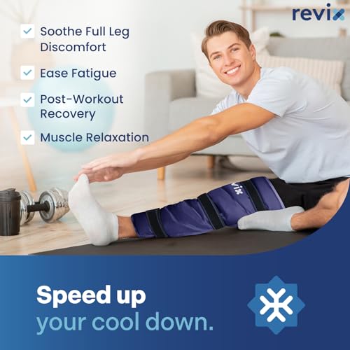 REVIX Full Leg Ice Pack Wrap for Knee, Hip & Thigh, Reusable Cold Gel Wrap - color: Navy