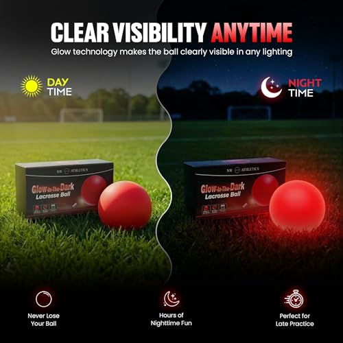 Glow in the Dark Lacrosse Ball | Night Practice & Training Equipment for All Ages | 2 Pack Official Size & Weight | Lacrosse Gift | LED Red