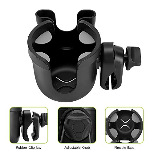 Accmor Stroller Cup Holder with Phone Holder, Bike Cup Holder, Walker Scooter Wheelchair Cup Holder Attachment, Universal Cup Holder for Uppababy Graco Strollers - color: All Black & All Black