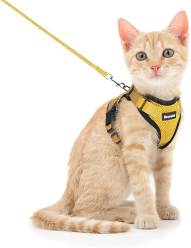 Dooradar Cat Harness and Leash Set, Adjustable and Escape Proof, S - color: Yellow, size: S