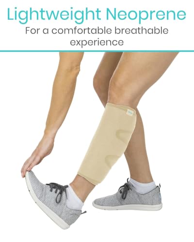 Vive Calf Brace - Adjustable Shin Splint Support - Lower Leg Compression Wrap Increases Circulation, Reduces Muscle Swelling - Calf Sleeve for Men and Women - Pain Relief (Beige) - color: Beige