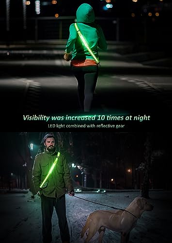 Ylzzrs LED Reflective Belt Sash Walking Gear,Safety Lights for Walkers at Night,High Visibility Safety Rechargeable Reflective Running Gear for Men Women Kids Night Dog Walking Gear - color: Green