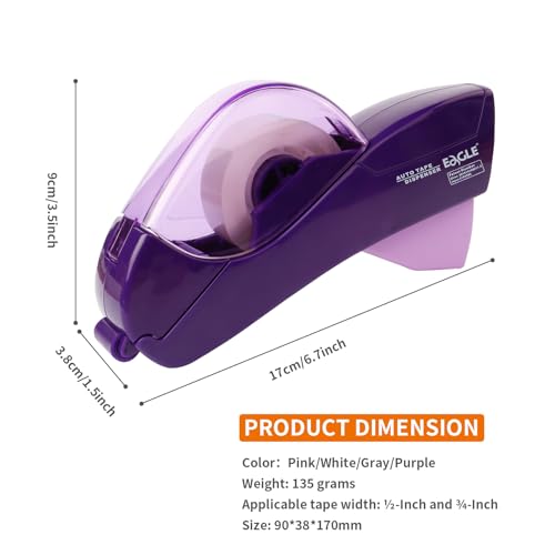 Eagle Automatic Tape Dispenser, Tape Gun, Single Handheld Design, Free 1 Roll of 0.5 Inch (12 mm) and 1 Roll of 0.75 Inch (19 mm) Tapes (Purple) - color: Purple