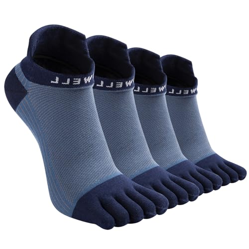 VWELL Cotton Toe Socks Five Finger Socks No Show Crew Athletic Running Socks 4 Pairs,Size 7-11 - color: Blue