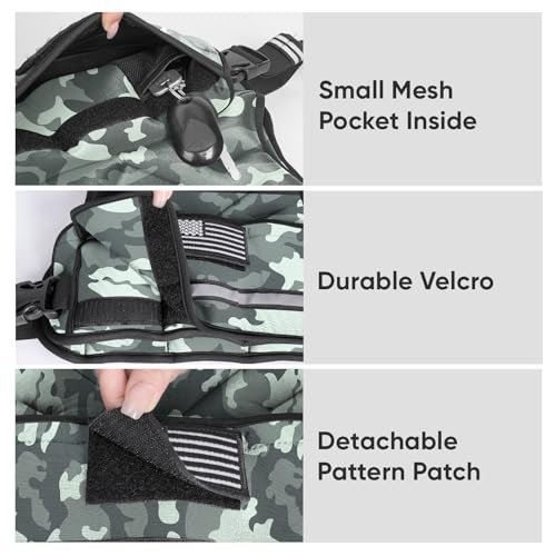 APEXUP Adjustable Weighted Vest, 4-10lb/12-18lb/20-32lb Vest with 6 Ironsand Weights and Large Pocket, Weight Vest for Men Women Strength Training, Running, Walking - color: Grey Camo, size: 20-32lbs