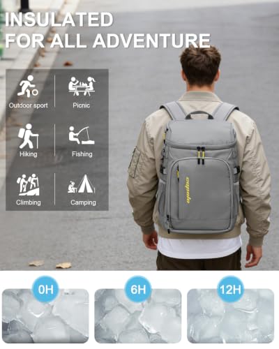 Capolo Cooler Backpack Insulated Leak Proof for Women Men Soft Cooler Bag - color: Leather Gray with Yellow, size: 45 Cans