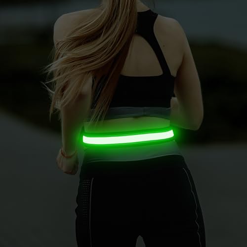 Illumifun LED Running Belt - USB Rechargeable Light Up Sash, High-Visibility Elastic Waistband Light for Running Cycling Hiking Camping Nighttime Activities - color: Green