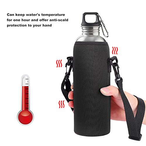 Water Bottle Carrier Bag, Single-layer sports1000ml 34oz Neoprene Bottle Sleeve with Adjustable Sling Strap, for Stainless Steel Bottles, Glass Bottles, Plastic Water(black)
