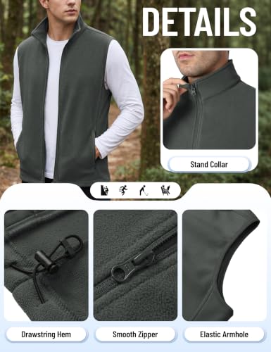 TACVASEN Men's Fleece Vest Winter Casual Vests Outerwear Sleeveless Jacket - color: Dark Gray, size: XX-Large