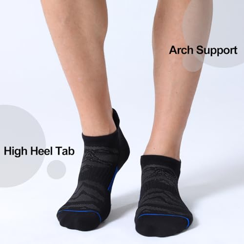FITRELL Men's 6 Pack Ankle Running Socks Low Cut Cushioned Athletic Sports Socks 7-9/9-12/12-15 - color: Black+blue, size: 12-15