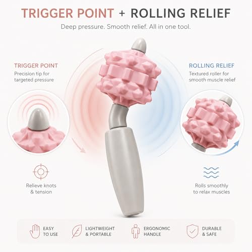 VibeRoll Mini Massage Tool for Trigger Point Relief, Handheld Muscle Roller Stick for Neck, Legs, Arms & Back, Portable Deep Tissue Recovery Tool