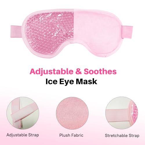 Cooling Eye Mask with Gel Bead 2 Pack Gel Eye Mask Cold Eye Mask for Relaxtion,Puffy Eyes Reusable Cold & Warm Compress for Puffiness,Dry Eyes,Headaches,Migraines,Stress Relief,Post Surgery - color: Pink-full&hole