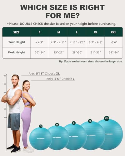Trideer Yoga Ball for Exercise, Pregnancy, Exercise Ball, Pump Included - color: Turkis, size: M(19-22ines/48-55cm)