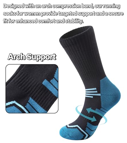 FNOVCO Women's Hiking Walking Running Crew Socks Thick Cushioned Athletic Compression Socks 5 Pairs - color: Multicolor 04, size: 5-8