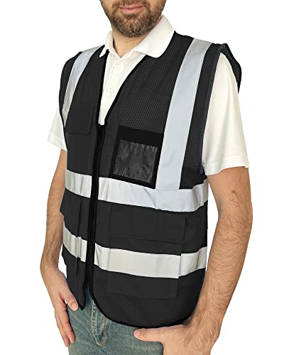 Safety Vest for Men Women with Pockets (KZ170-Black, L) - color: Black-kz170, size: Large