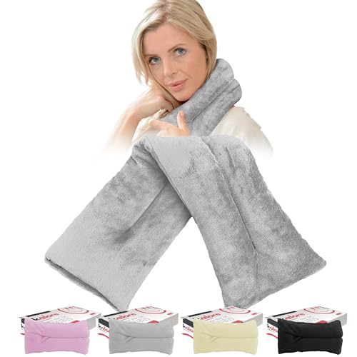 Microwavable Heating Pads for Winter Warmth, Back, Stomach & Head Comfort – Kalore Neck Wrap with Velboa Faux Fur Cover – Even Heat Distribution Hot Compress Bag – Wheat Heat Pad – Unscented – Gray - size: Unscented, style: Plush Grey