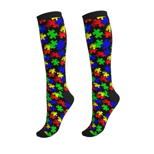 Crazy Fun Compression Socks, Unisex Knee High Support Socks - color: Colorful Puzzle