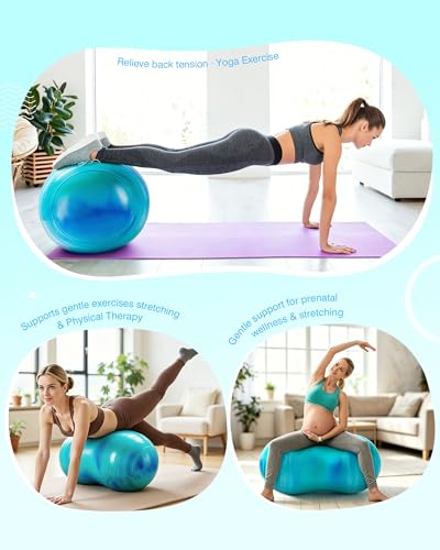 ZOOJOY Peanut Ball for Kids and Adults, 18/20Inch Anti-Burst Exercise Ball - color: Green & Blue, size: 39 x 20 Inch