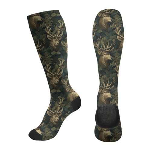 FREEHOTU Compression Knee High Socks for Women/Men Circulation 15-20 Mmhg - color: Hunting Deer