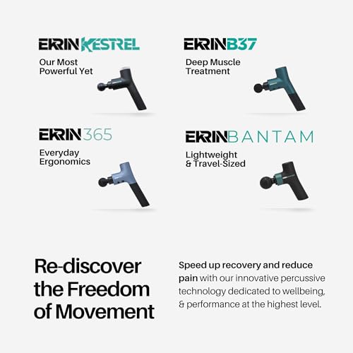 Ekrin Athletics Bantam Mini Massage Gun - Compact Deep Tissue Muscle Massager with Adjustable Speeds & 4 Attachments - Long Battery Life, Lightweight, Travel Friendly