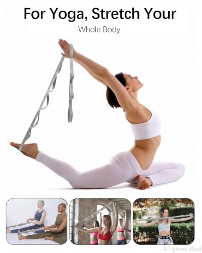 10 Loop Yoga Stretching Strap for Physical Therapy - Non-Elastic Exercise Band for Pilates, Yoga, Stretching for Women & Men - color: Grey