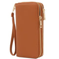 FashionPuzzle Double Zip Around PU Leather Wristlet Cell Phone Wallet - color: Tan