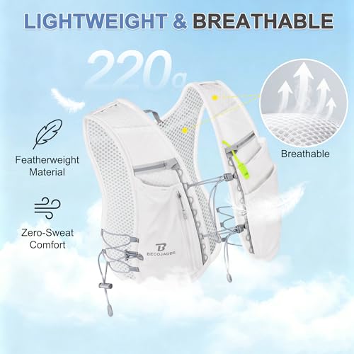 BECOJADDE 5L Running Vest for Women, Hydration Backpack Lightweight & Breathable for Trail Running, Marathon, Hiking, Cycling - color: White