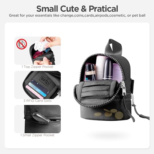 Babysun Mini Backpack Keychain Wristlet Pouch Small Change Coin Purse Cute Zipper Wallet With 3 RFID Card Slots For Women/Men Airpods Cosmetics - color: Black