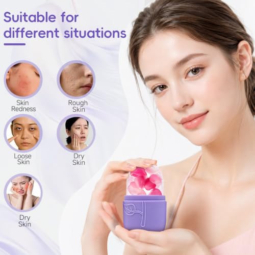 Skincare Tools Set with Face Cleansing Brush, Ice Face Roller & Gua Sha Set - color: Purple