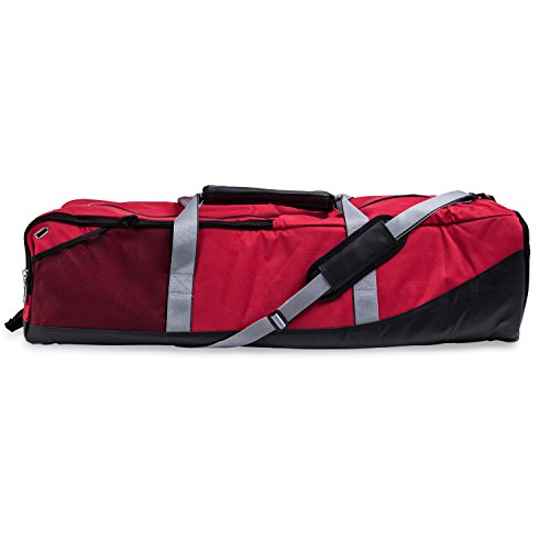 Champion Sports Lacrosse Equipment Bag – Heavy-Duty Nylon, Stick Compartment, Waterproof Bottom, Adjustable Strap, 44x15x13in - color: Red