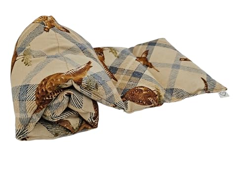 Microwavable LOVEwrap Neck & Shoulder wrap -Heated microwavable Warming Soothing Muscle Pain Relief Fatigue Relaxation - Unscented 6 x 24 - flaxsSeed - Natural Soft Cotton - Pheasant Bird Plaid Beige - color: Pheasant Plaid