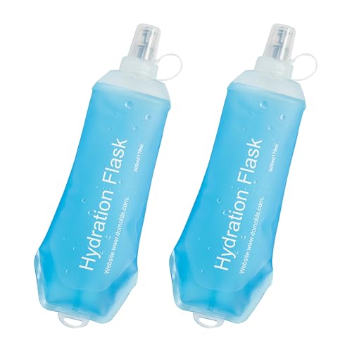 CLINTT 500ml Soft Flask, Foldable Running Water Bottle, TPU Folding Soft Water Flask, BPA-Free Collapsible Flask for Hydration Pack Running Vest, Cycling, Climbing, Hiking - 2Pcs, Blue - color: 2pcs,500ml blue