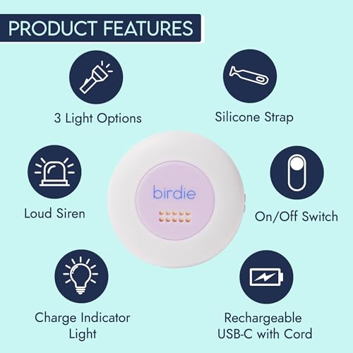 She's Birdie - The Original Personal Safety Alarm Disc for Bikes, Hikes, and Late Nights - Loud Siren, LED Light for Extra Visibility, Rechargeable, Handsfree, Lightweight, Water Resistant (Lavender) - color: Lavender