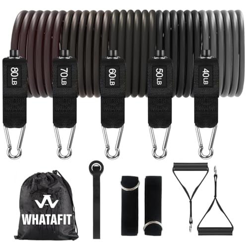 WHATAFIT Resistance Bands with Handles, 150 lb Exercise Bands Set - color: Deep Gray