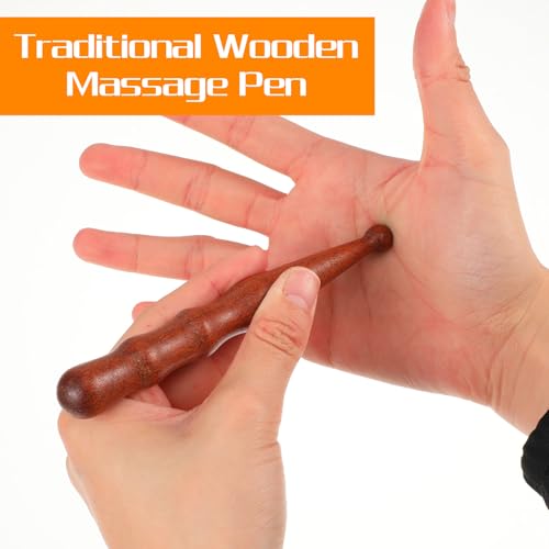 Sandalwood Acupoint Massage Pen Acupuncture Pen Traditional Wooden Acupressure Stick Reflexology Tool Gua Sha Scraping Board Trigger Point Massager for Wood Body Hand Foot Waist Calf Leg Relaxing