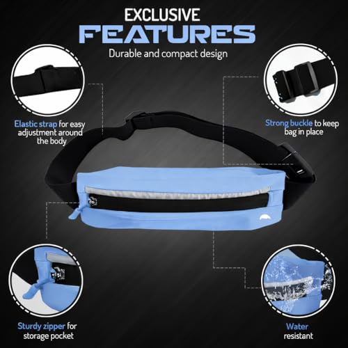 LED Rechargeable Running Belt for Men & Women – Light Up Reflective Waist Pack with Phone Holder | Adjustable Fitness Belt for Running, Walking, Hiking & Travel | WRENN & RAE (Aero Blue) - color: Aero Blue