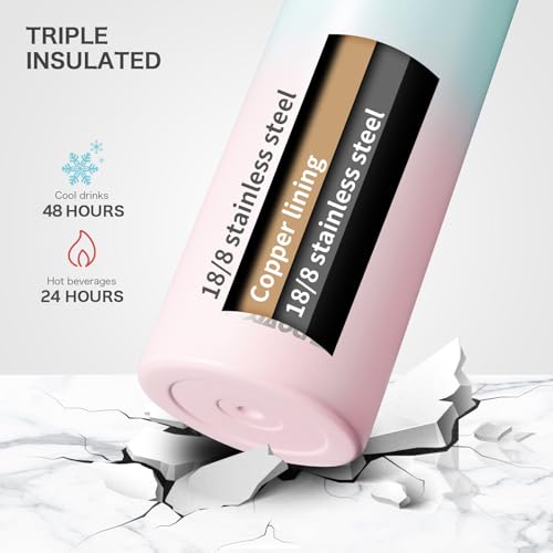 KXIAOCHEN Insulated Water Bottle with Strap, 48-Hour Cold, 2 Lids - color: Rubber Pink, size: 32 Ounces