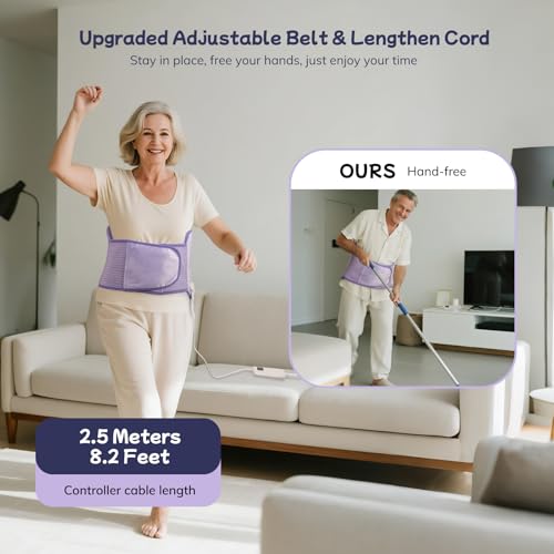 Heating Pad for Period Cramps, Upgraded Wrap Heating Pad for Back Pain Relief, Large 12''x 24''Heat Pad +26" Belt Adjustable 4 Timer 6 Heat Level Auto Shut Off, Christmas Birthday Gifts for Women Mom - color: Light Purple