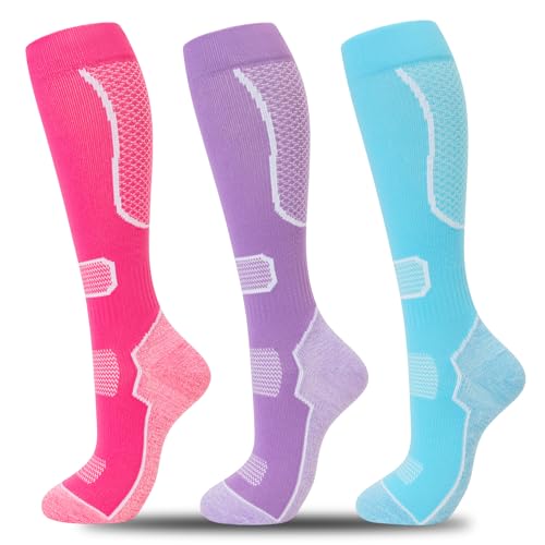 fenglaoda 3 Pairs Compression Socks for Women & Men Knee High Nurse Pregnant Cute Medical Running Travel Athletic - color: 00-3pairs-15, size: Large-X-Large